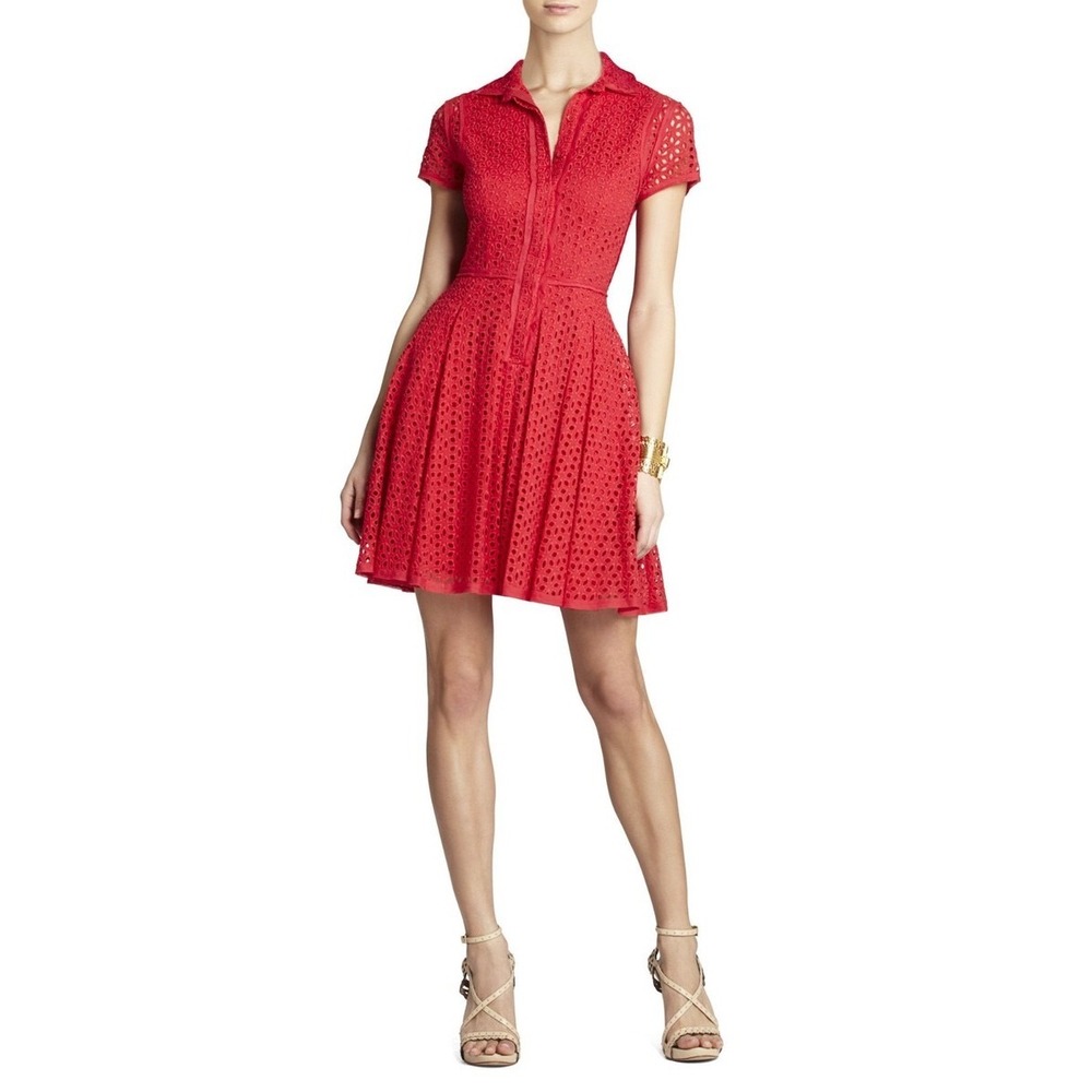 BCBGMAXAZRIA Red Dasha Fit & Flare Shirt Dress - Size 0 -‎ Feminine